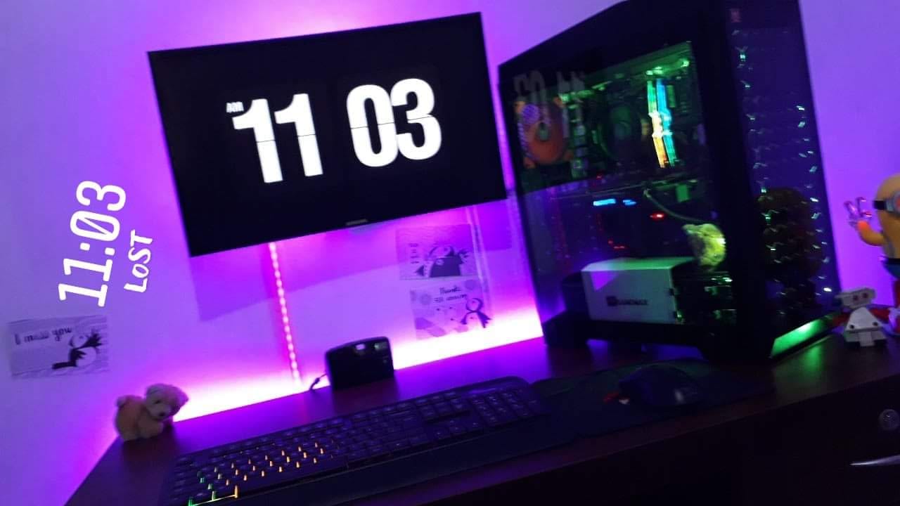 Purple RGB PC build and monitor setup by Sanuja Ashan